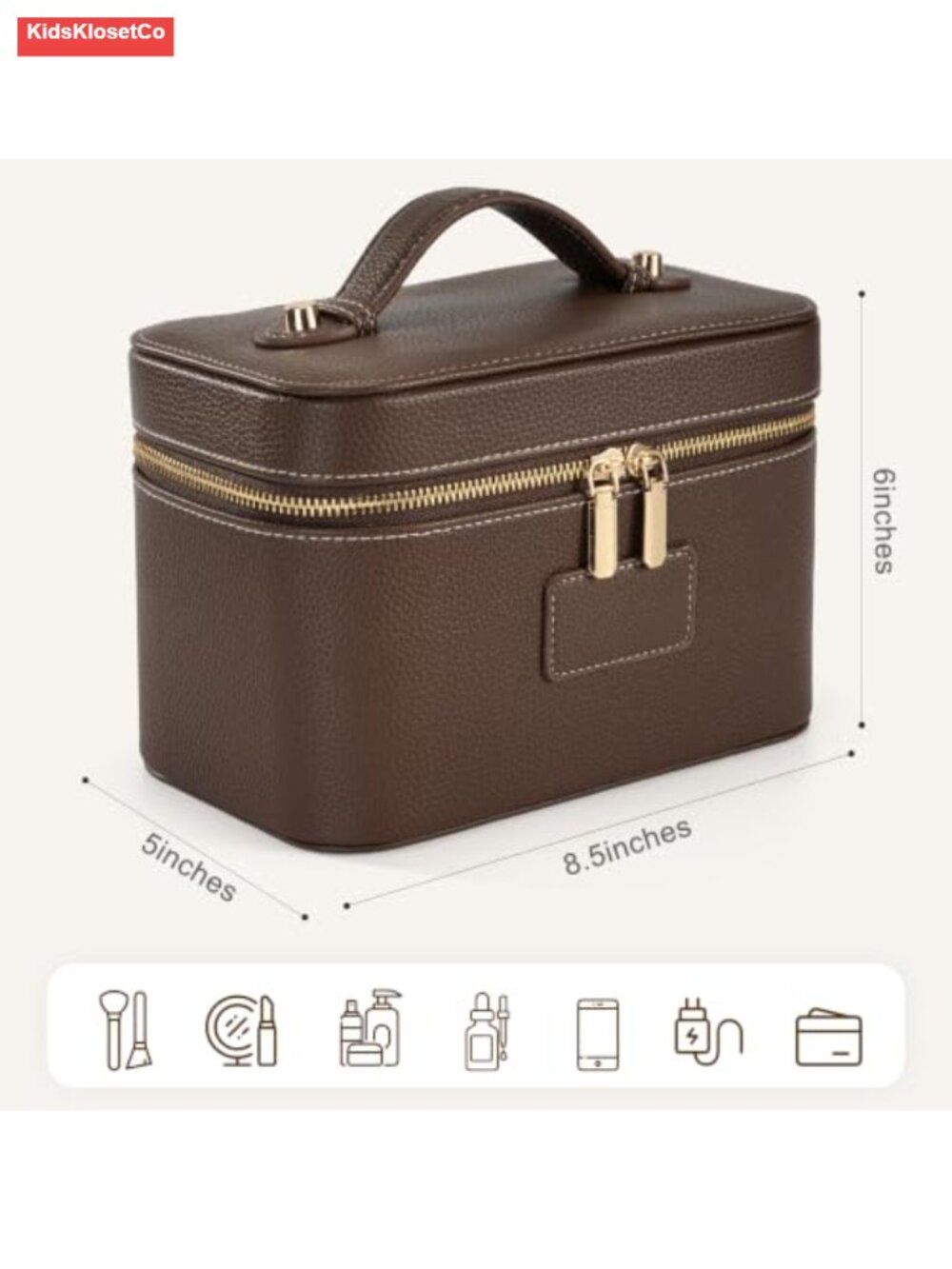 Vintage PU Leather Makeup Train Case Travel Cosmetic Organizer with Brush - Picture 2 of 5